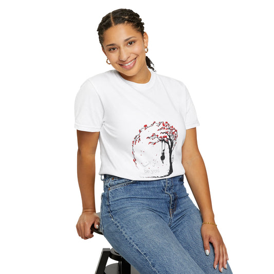 Cherry Blossom Unisex T-Shirt made from 100% organic cotton, showcasing a unique graphic design as part of ethical fashion.