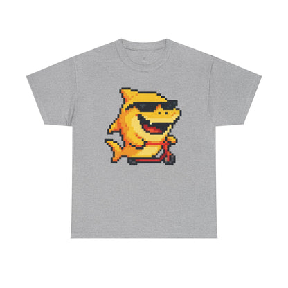 Retro Pixel Baby Shark Unisex Heavy Cotton Tee, Fun Graphic Tee, Gamer Shirt, Gift for Shark Lovers, Summer Casual Wear, Retro T-Shirt