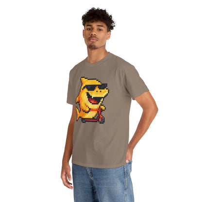 Retro Pixel Baby Shark Unisex Heavy Cotton Tee, Fun Graphic Tee, Gamer Shirt, Gift for Shark Lovers, Summer Casual Wear, Retro T-Shirt
