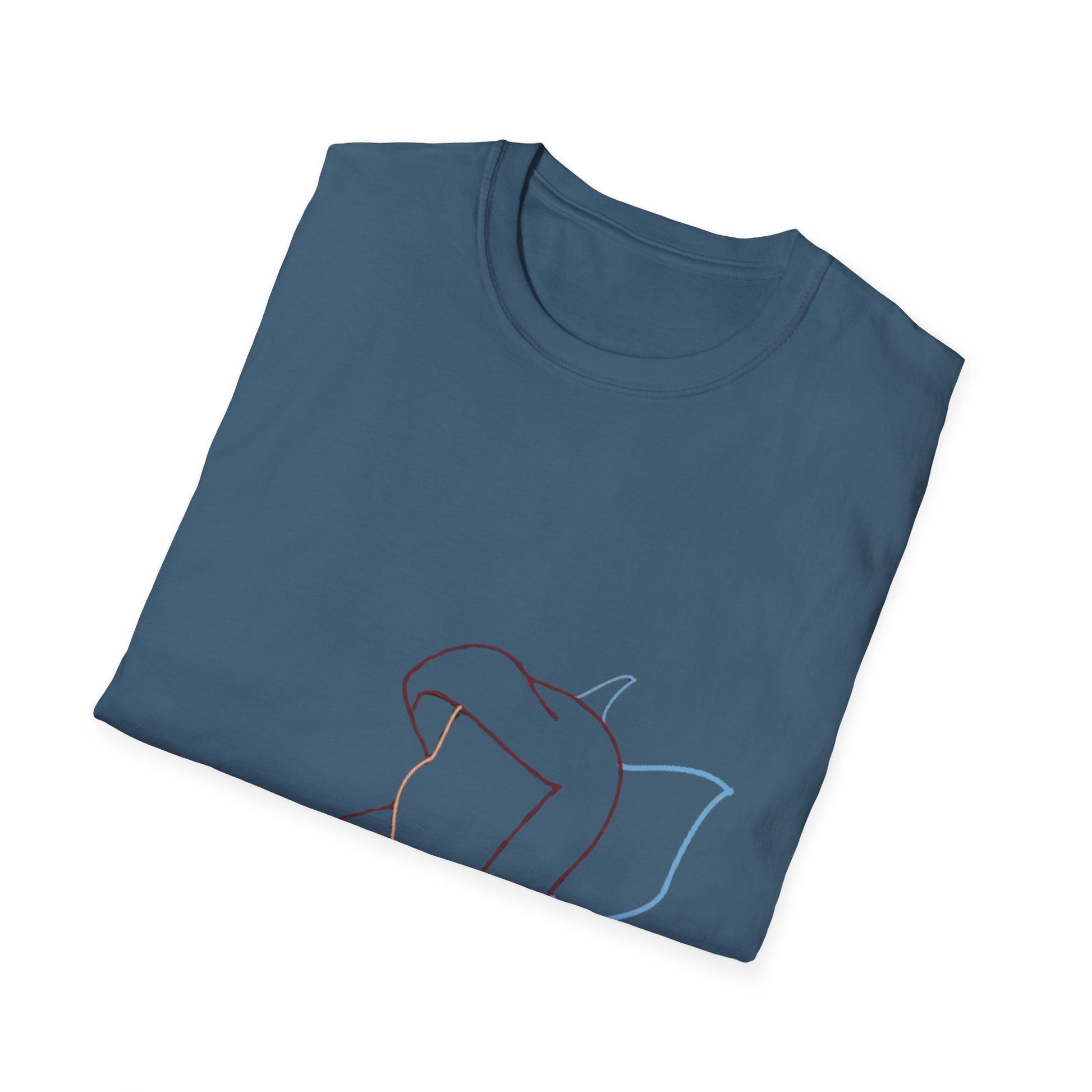 Unisex Minimalist Line Art T-Shirt - Softstyle Eco-Friendly Tee showcasing an abstract female silhouette design on a soft organic cotton fabric.