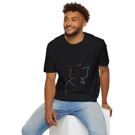 Unisex Minimalist Line Art T-Shirt showcasing an abstract female silhouette, crafted from organic cotton for a soft, eco-friendly look and feel.