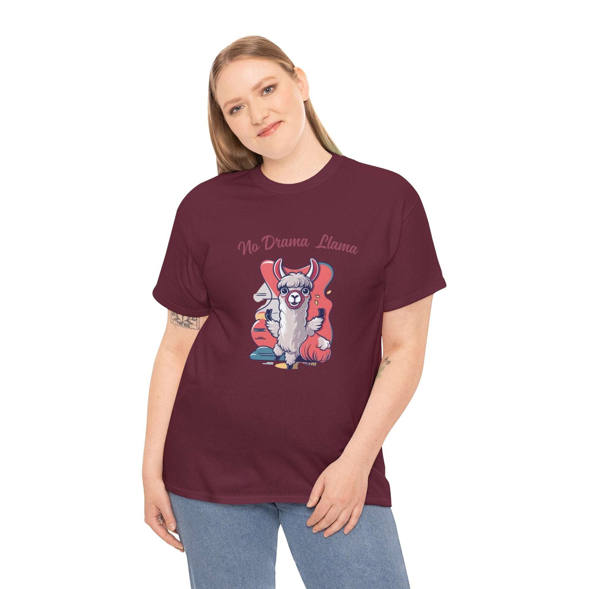 No Drama Llama Unisex Heavy Cotton Tee - Fun Graphic Tee for Casual Wear