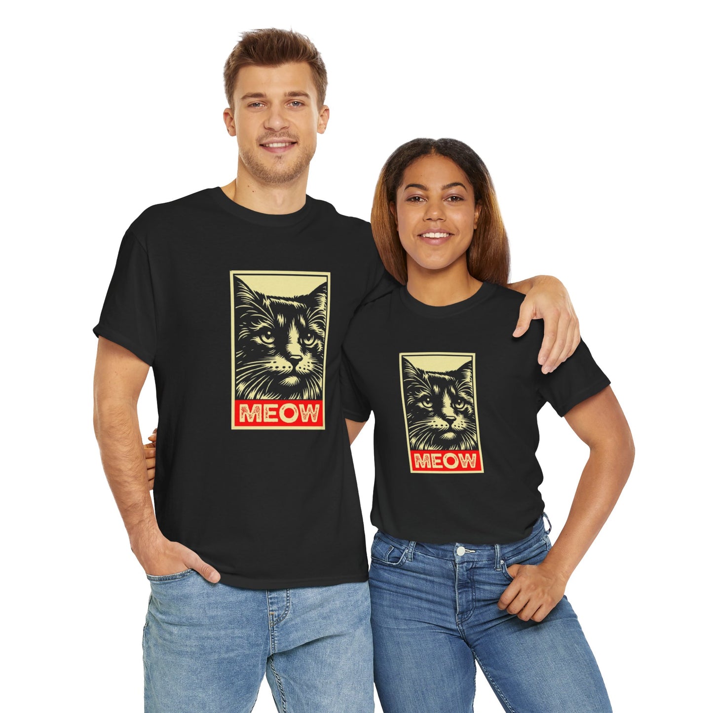 Retro Cat graphic Unisex Heavy Cotton Tshirt - MEOW Design