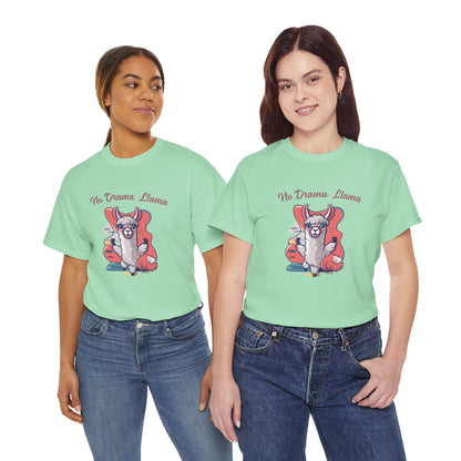 No Drama Llama Unisex Heavy Cotton Tee - Fun Graphic Tee for Casual Wear
