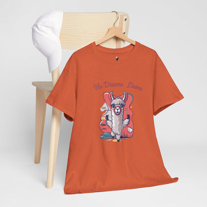 No Drama Llama Unisex Heavy Cotton Tee - Fun Graphic Tee for Casual Wear