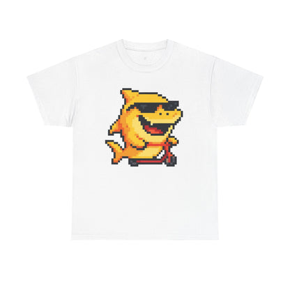 Retro Pixel Baby Shark Unisex Heavy Cotton Tee, Fun Graphic Tee, Gamer Shirt, Gift for Shark Lovers, Summer Casual Wear, Retro T-Shirt