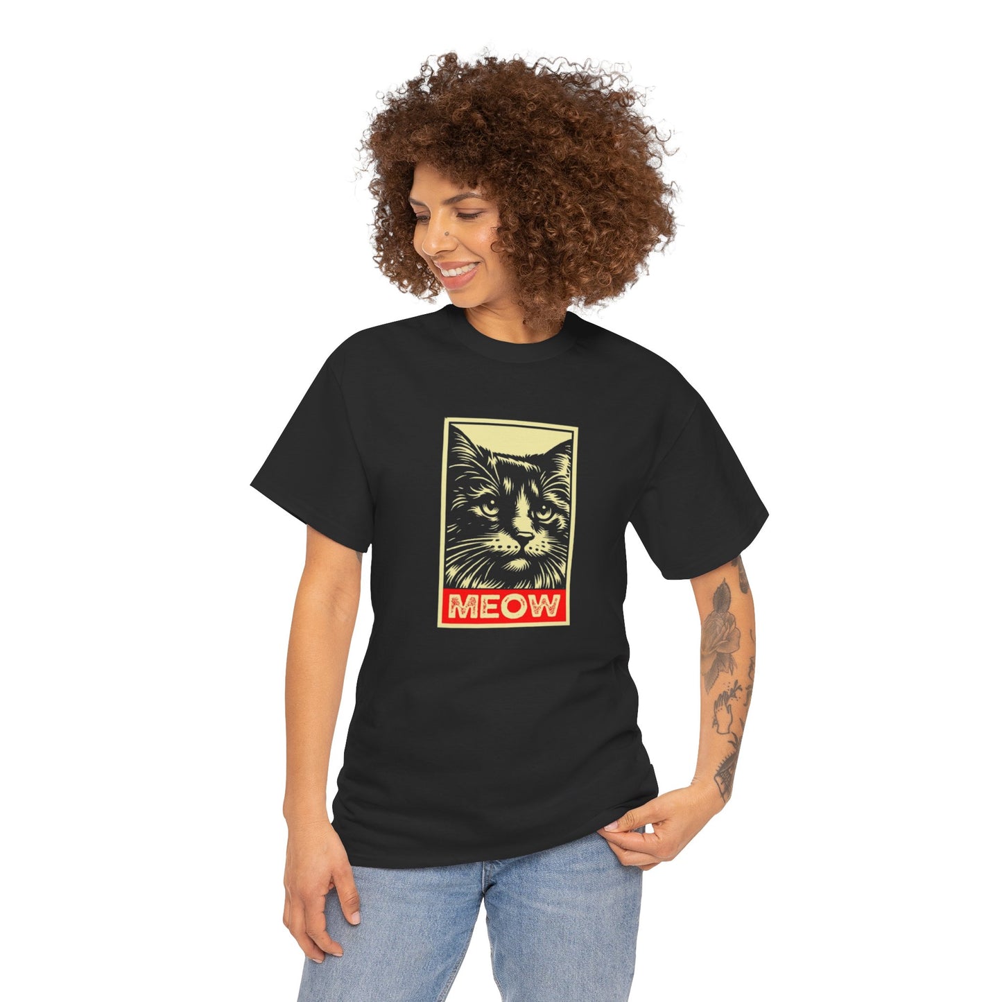 Retro Cat graphic Unisex Heavy Cotton Tshirt - MEOW Design