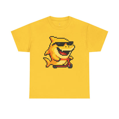 Retro Pixel Baby Shark Unisex Heavy Cotton Tee, Fun Graphic Tee, Gamer Shirt, Gift for Shark Lovers, Summer Casual Wear, Retro T-Shirt