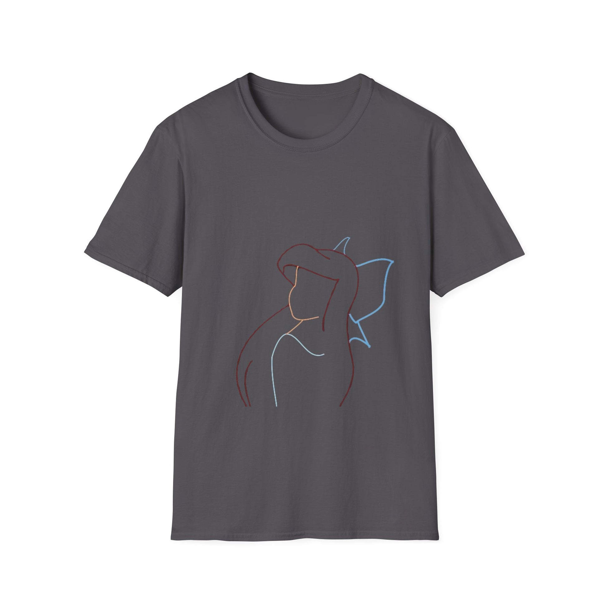 Unisex Minimalist Line Art T-Shirt featuring an elegant abstract female silhouette on a softstyle eco-friendly tee.