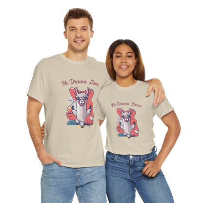 No Drama Llama Unisex Heavy Cotton Tee - Fun Graphic Tee for Casual Wear