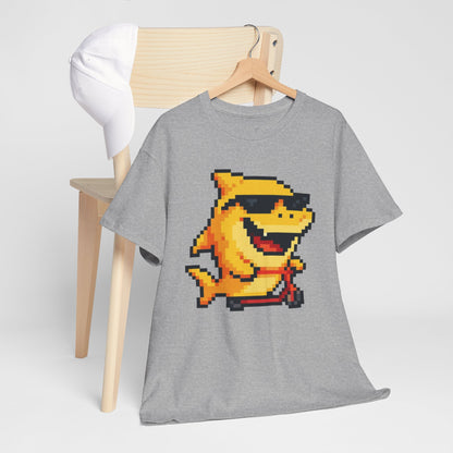 Retro Pixel Baby Shark Unisex Heavy Cotton Tee, Fun Graphic Tee, Gamer Shirt, Gift for Shark Lovers, Summer Casual Wear, Retro T-Shirt