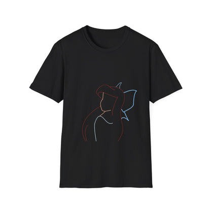 Model wearing the Unisex Minimalist Line Art T-Shirt, showcasing the chic and versatile design perfect for everyday outings.
