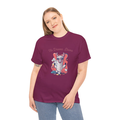 No Drama Llama Unisex Heavy Cotton Tee - Fun Graphic Tee for Casual Wear