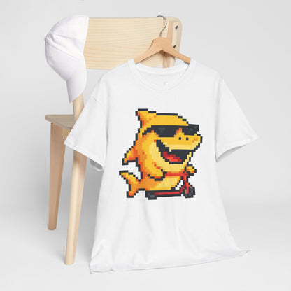 Retro Pixel Baby Shark Unisex Heavy Cotton Tee, Fun Graphic Tee, Gamer Shirt, Gift for Shark Lovers, Summer Casual Wear, Retro T-Shirt